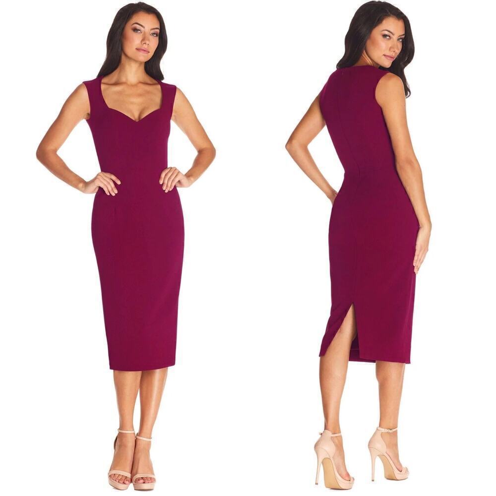 NWOT Dress The Population Elle Sweathear Sheath Midi Dress Large Dark Magenta